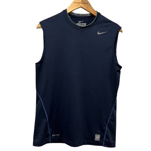 Nike Men's Pro Combat Dri Fit Fitted Sleeveless Shirt, Navy, M - Picture 6 of 6